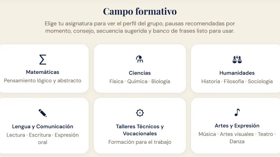 Selección de pausas por campo formativo