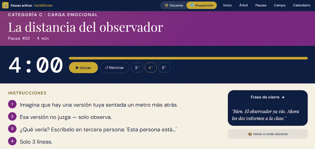 Pausa activa en modo proyección con cronómetro